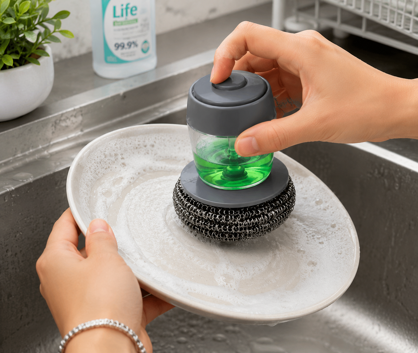 2-in-1 Soap Dispensing Dish Scrubber